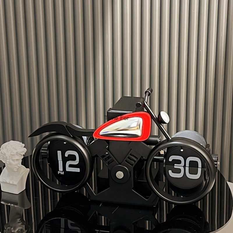 Vintage motorcycle-themed flip clock by Bean's Moto Booth showing a retro design with rotating number displays.