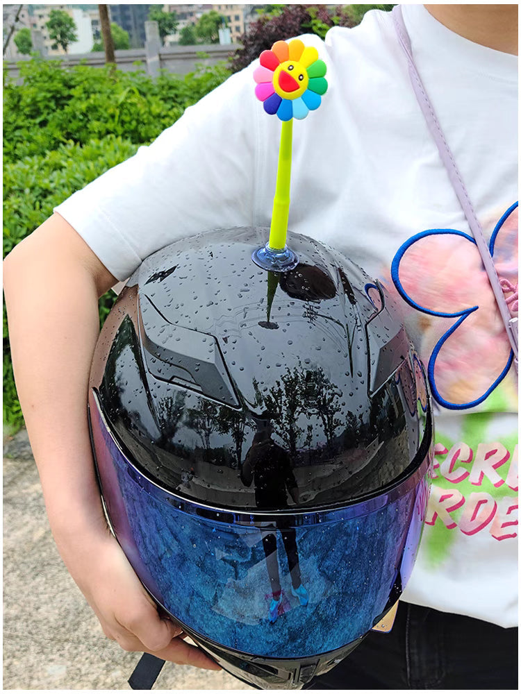 Decorative motorcycle helmet with sprout design by Bean's Moto Booth, showcasing a colorful, whimsical helmet decor piece.
