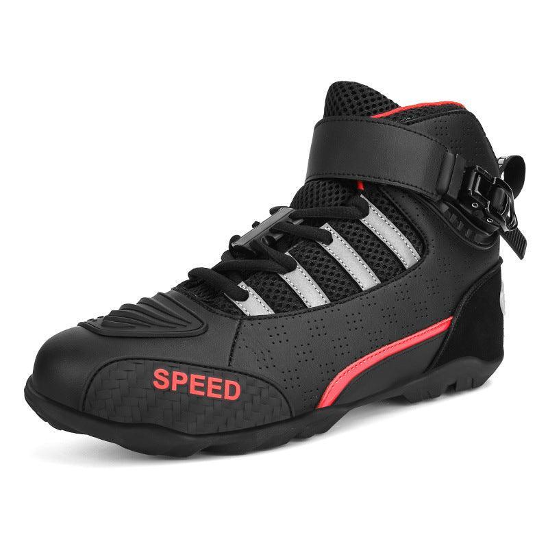 Bean's Moto Booth 4 Seasons™ PowerStride motorcycle riding shoes in black, featuring protective design and sturdy soles.