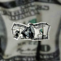 Funny wrinkled dollar sticker decor from Bean's Moto Booth, featuring a humorous, textured dollar bill design for decorating surfaces.