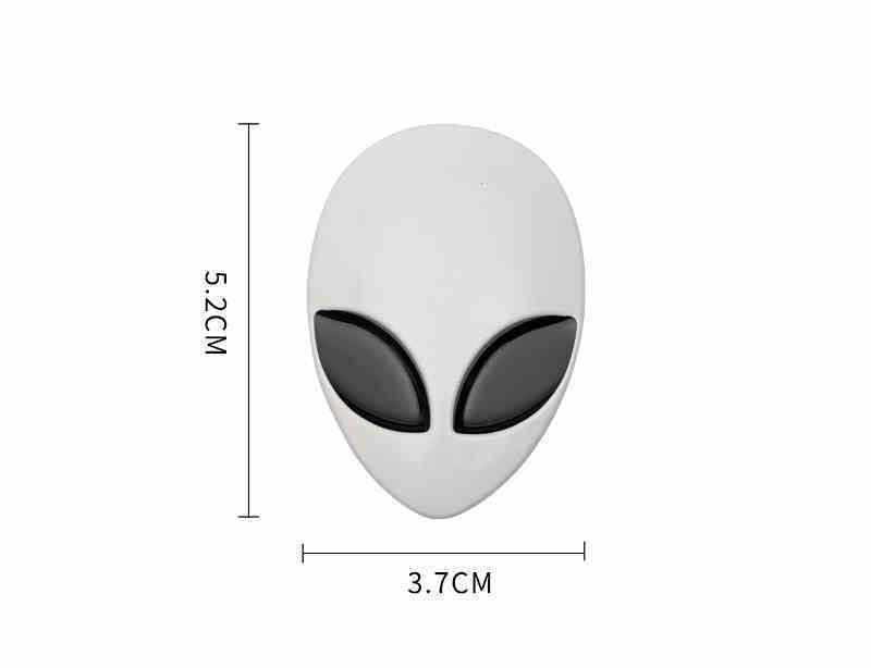 Alien metal emblem by Bean's Moto Booth showing a detailed, metallic alien design suitable for motorcycle or vehicle decoration.