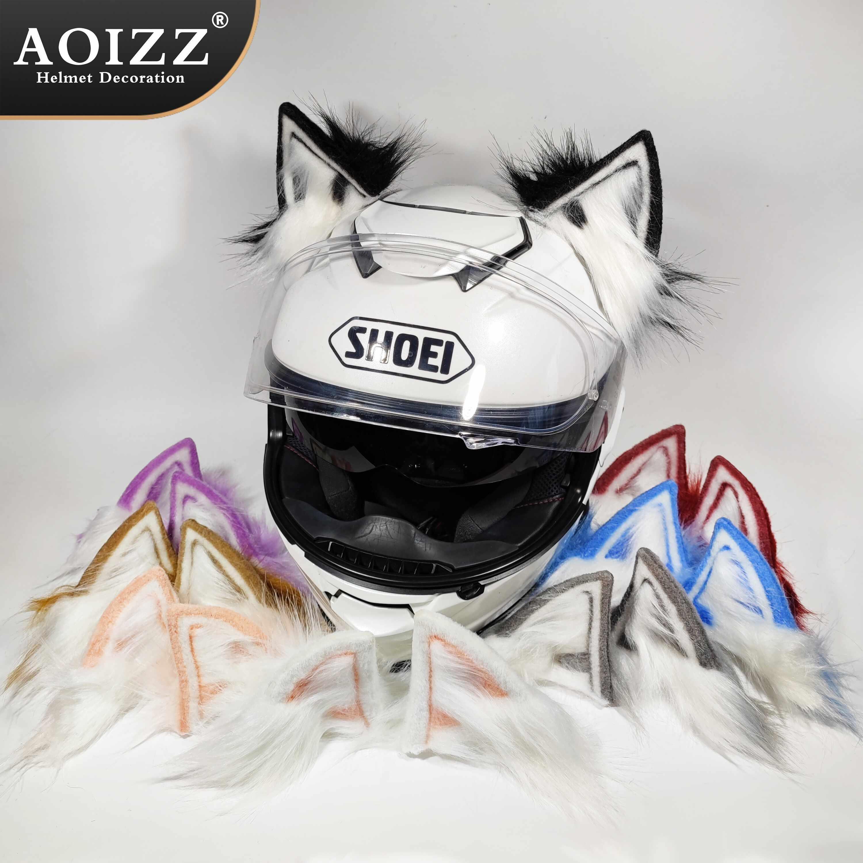 Handmade AOIZZ™ Cat Ear Helmet Decor by Bean's Moto Booth, stylish helmet decoration with cute cat ear accents for motorcycle enthusiasts.