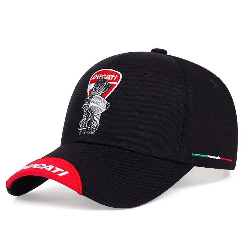 Decorative sport motorcycle baseball cap by Bean's Moto Booth featuring a bold motorcycle design.