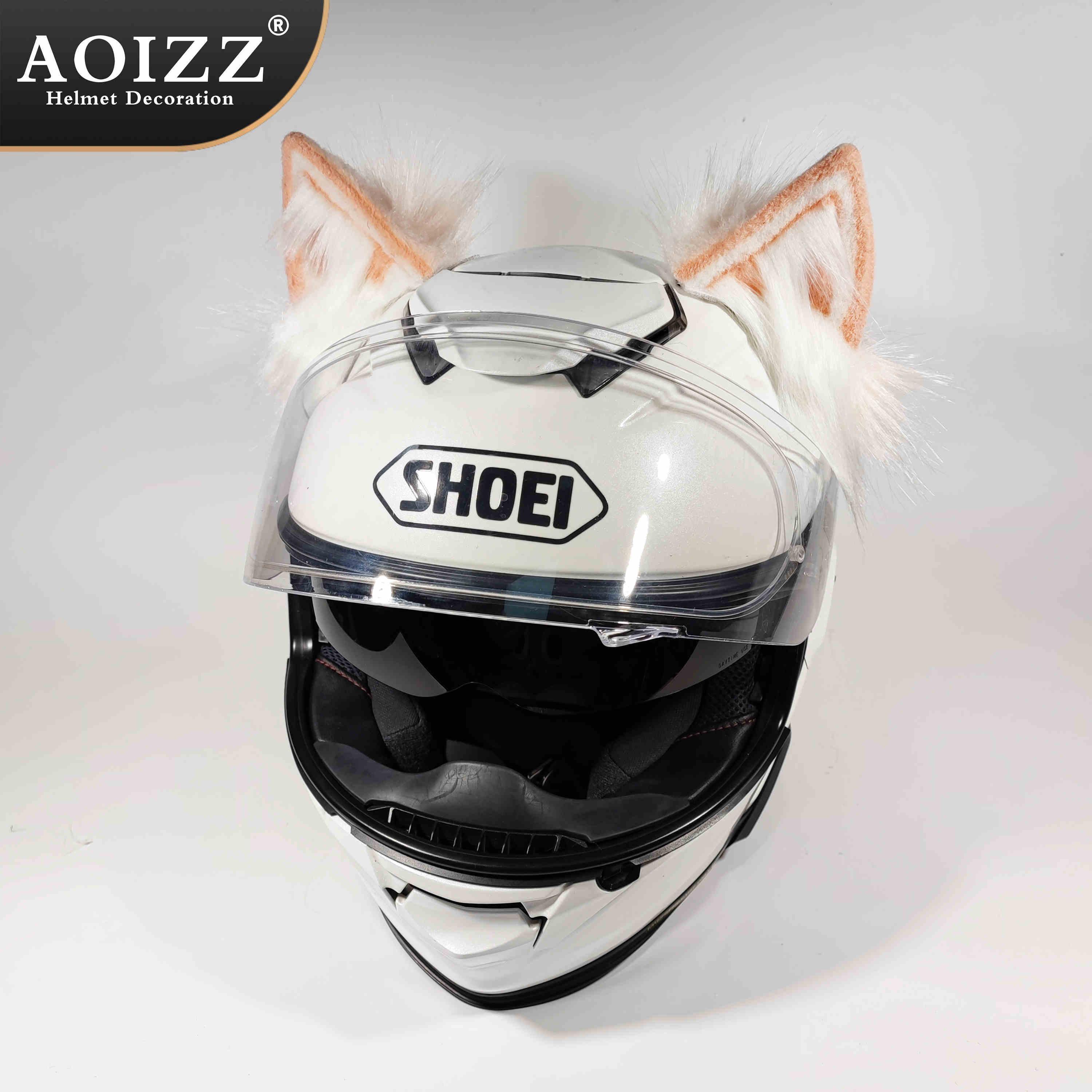 AOIZZ™ Handmade Cat Ear Helmet Decor by Bean's Moto Booth, decorative helmet with playful cat ear accents, ideal for motorcycle enthusiasts.