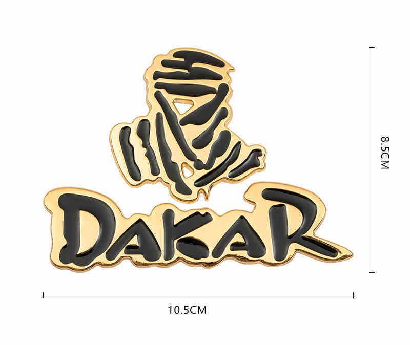 Dakar metal emblem by Bean's Moto Booth featuring detailed motorcycle-themed design on a metallic surface
