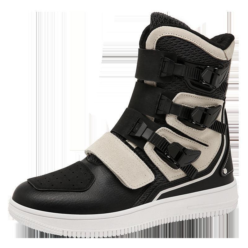 Bean's Moto Booth 4 Seasons StormRider high-top motorcycle riding shoes with reinforced toe and ankle support.