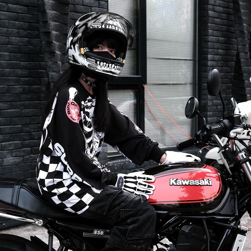 Bean's Moto Booth AMZ™ Demon Eye Retro Cruiser Helmet with bold demon eye design and vintage style for motorcycle riding.