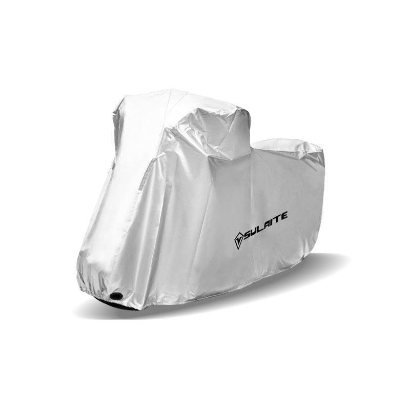 Reflective waterproof Oxford fabric motorcycle cover by Bean's Moto Booth, designed for outdoor protection and weather resistance.