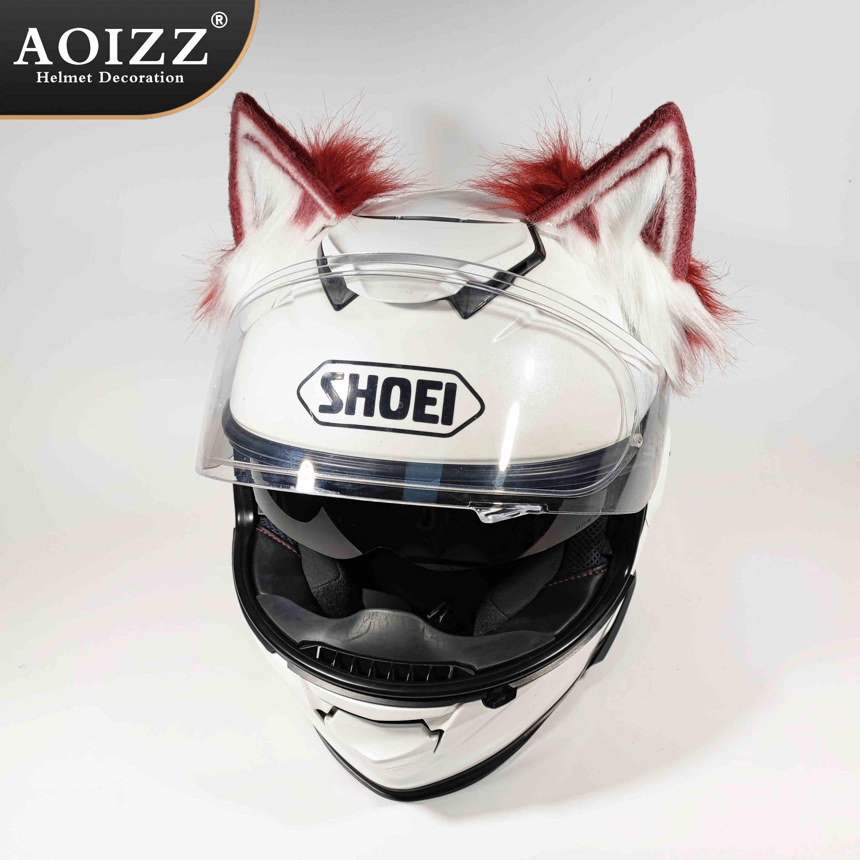 Handmade AOIZZ™ cat ear helmet decor by Bean's Moto Booth, featuring a stylish and whimsical feline-themed helmet decoration.