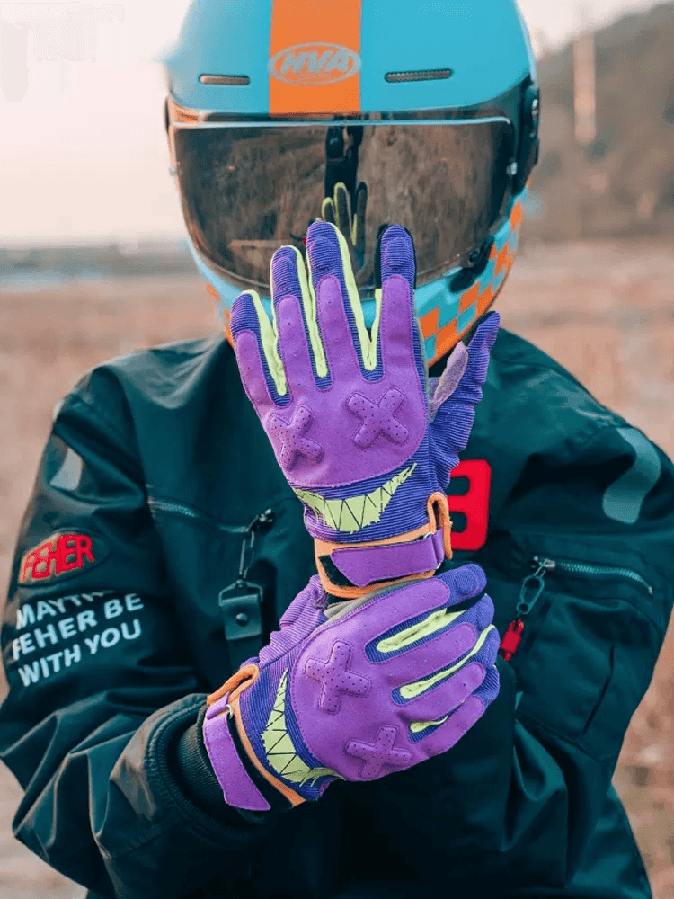 Bean's Moto Booth VROTE™ breathable touch-screen motorcycle gloves shown in black with padded palms and adjustable wrist straps.