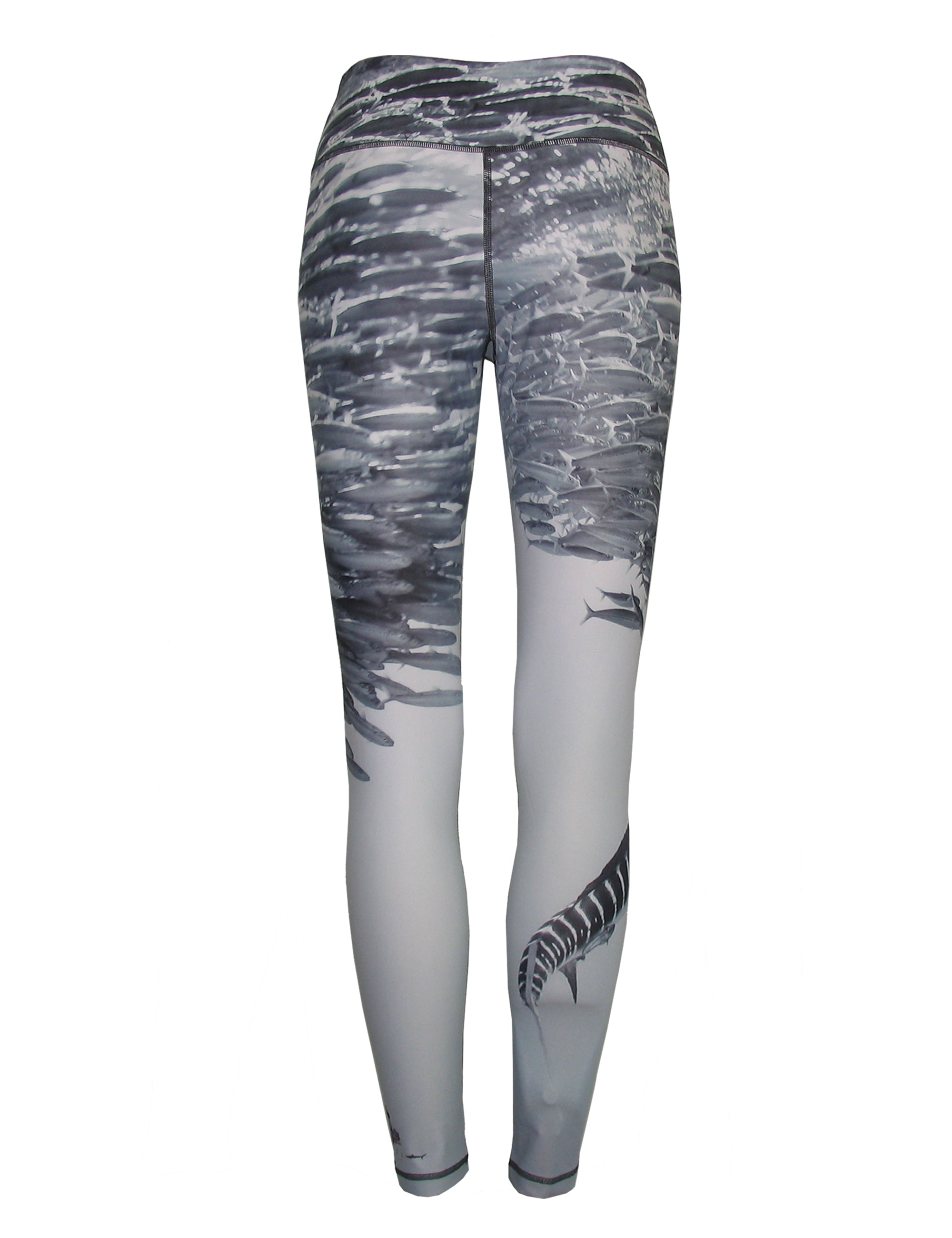 All sport leggings with striped marlin ocean print pattern by Cognito Brands, Inc., featuring vibrant marine-inspired design.