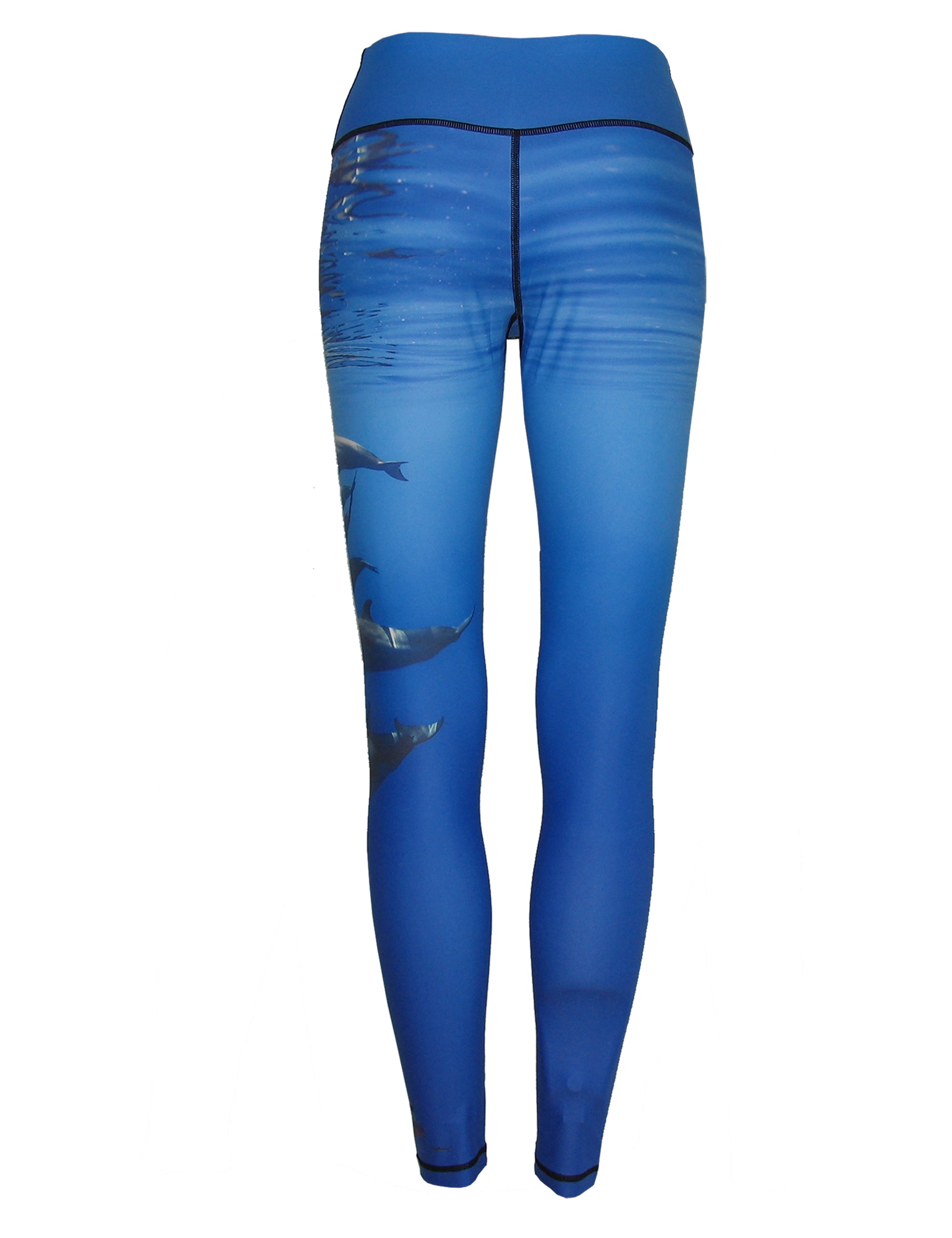 All sport leggings with a porpoises ocean print pattern from Cognito Brands, Inc., featuring vibrant marine life design.