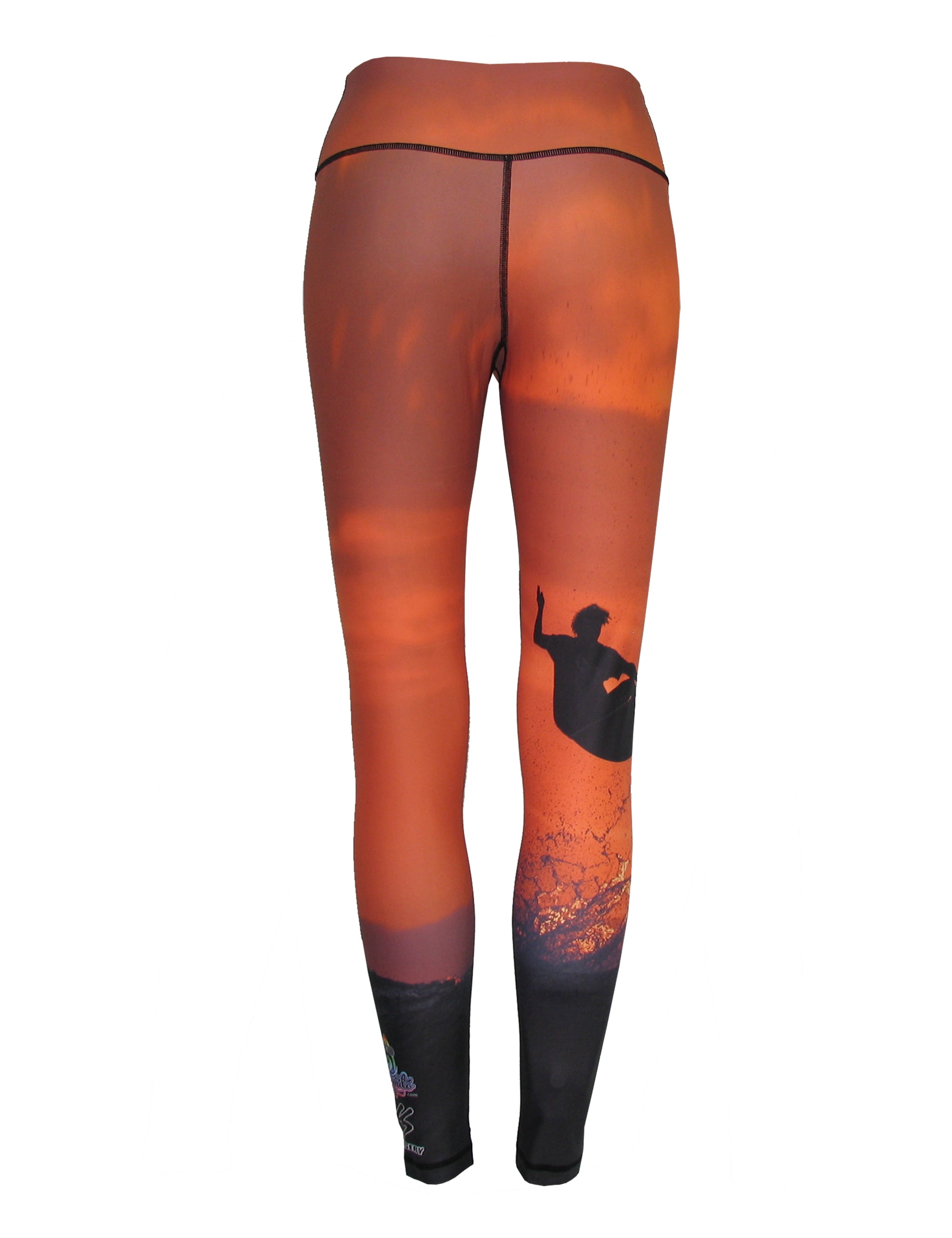 All sport leggings with sunset surfer ocean print pattern by Cognito Brands, featuring vibrant sunset and surfing designs.