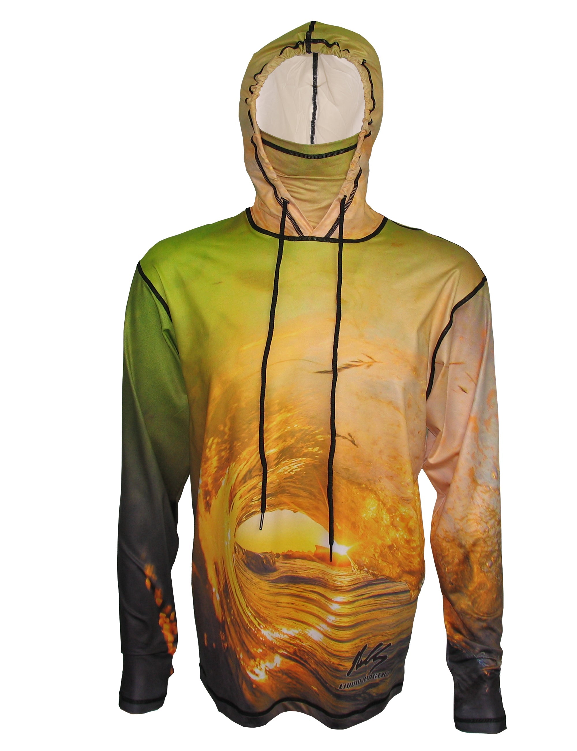 Golden Wave lightweight ocean graphic hoodie by Sunpro Hoodies from Cognito Brands, Inc., front view with golden wave design.