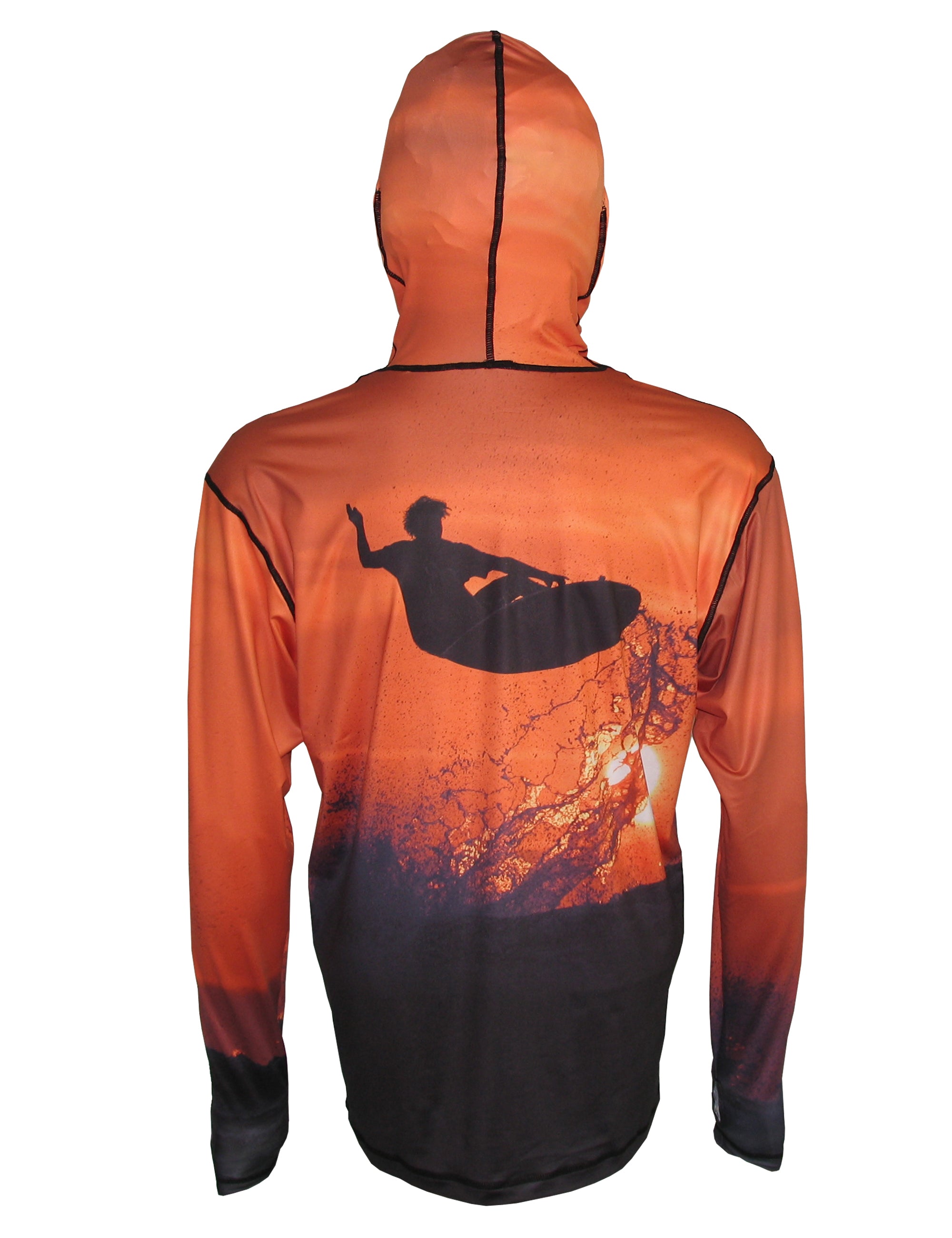 Cognito Brands Sunset Surfer lightweight ocean graphic hoodie with sunset and surfing design on back.