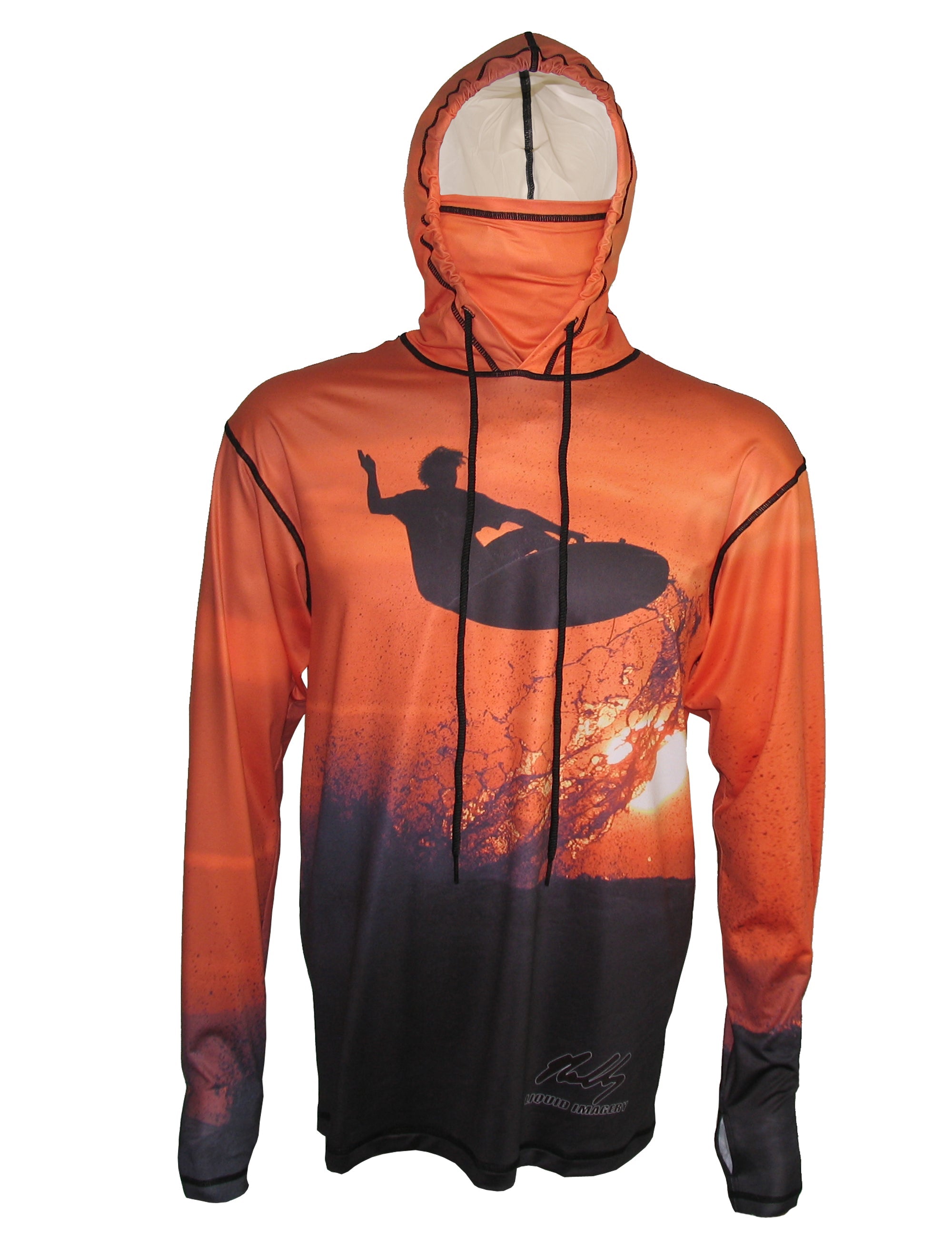 Sunpro Hoodie by Cognito Brands featuring a sunset surfer ocean graphic on the front, lightweight casual sweatshirt.