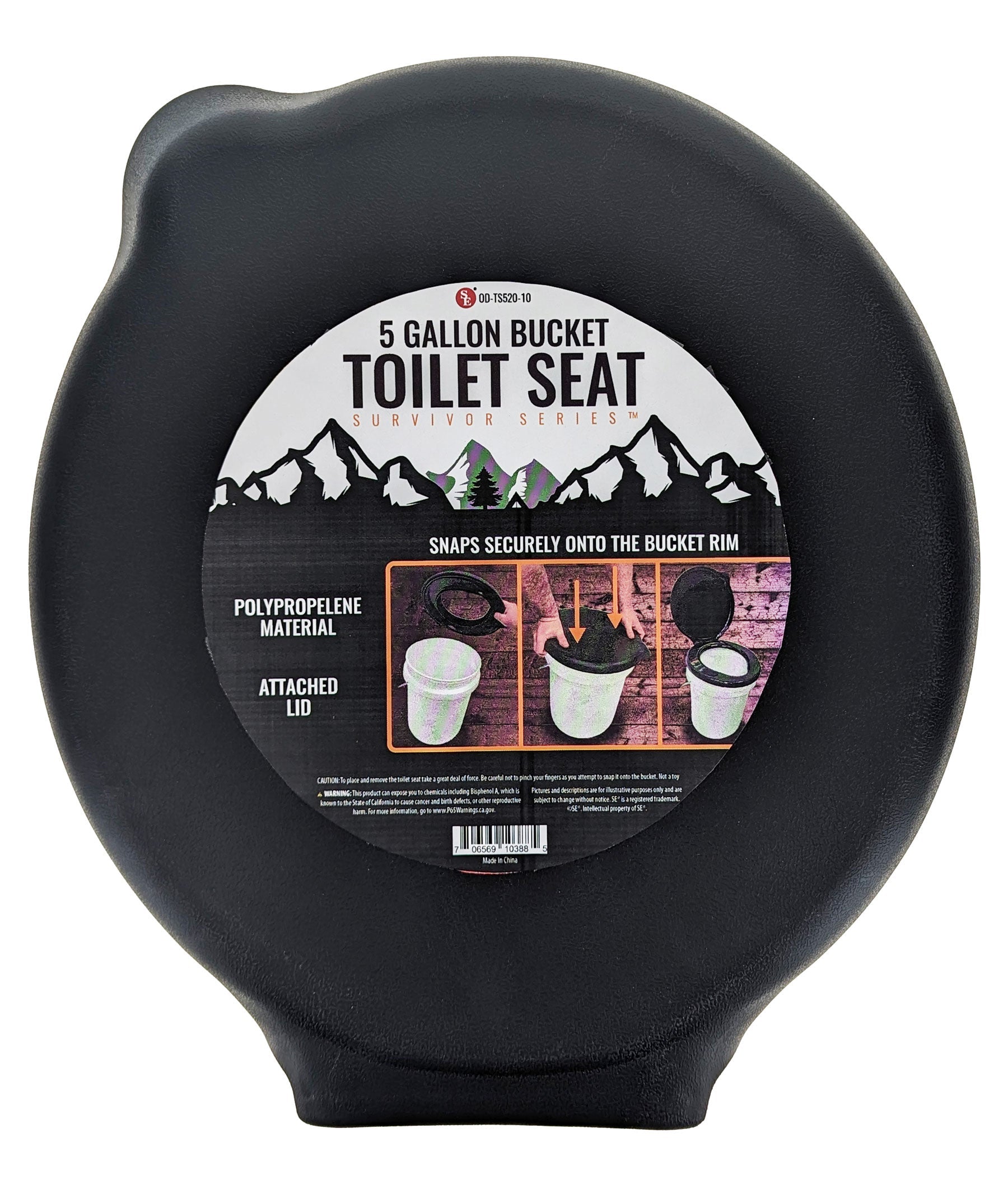 5-gallon toilet seat bucket lid for hygiene, designed by QuakeKits, shown in the image OD-TS520.