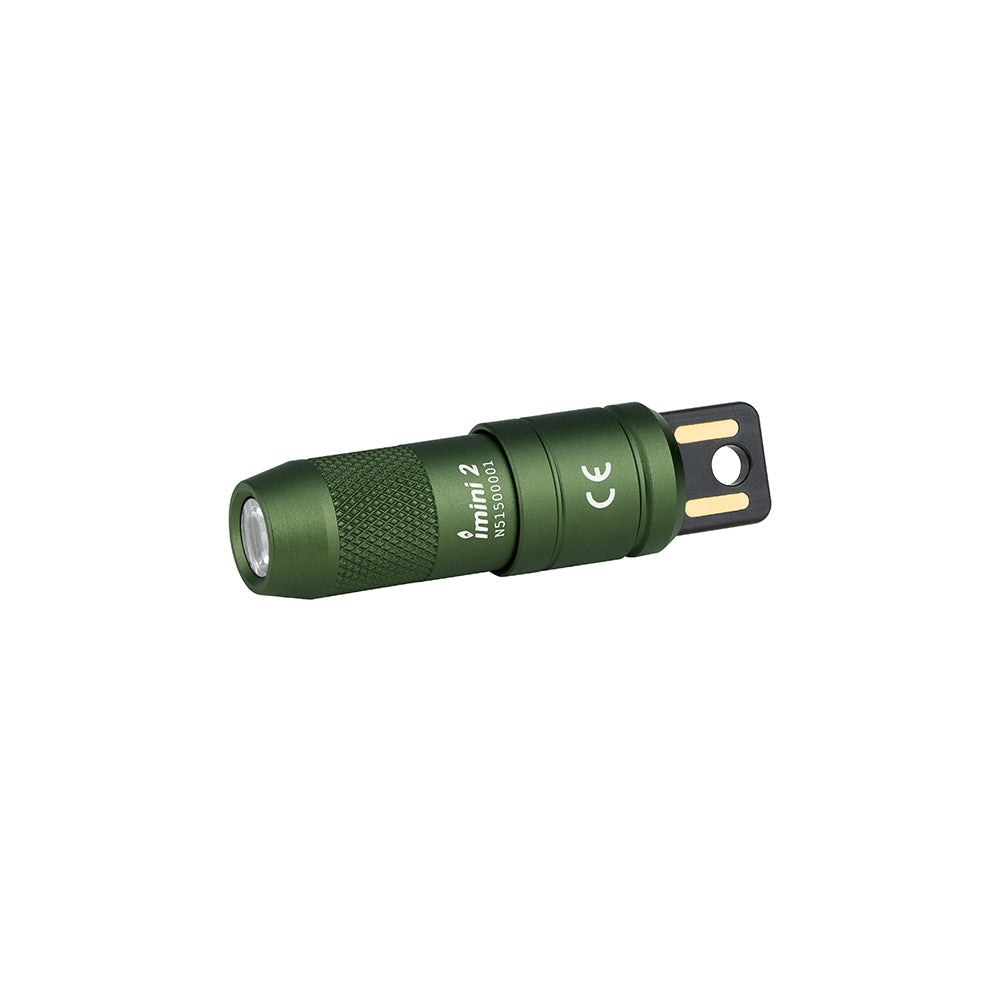 MUCITUP iMini 2 rechargeable magnetic mini flashlight on keychain, showcasing compact design and bright 50 lumens output.