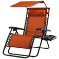 Orange Zero Gravity folding patio lounge chair with canopy sun shade, outdoor recliner by HomePacific, perfect for relaxing outdoors.