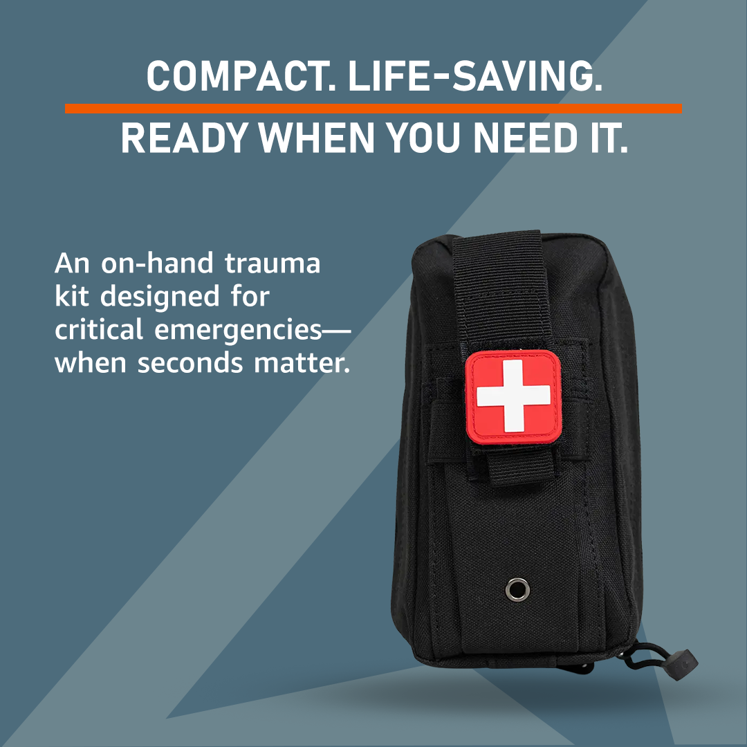 Emerge Survival On-Hand First Aid Kit (OHFAK) displayed with various medical supplies and organized compartments.