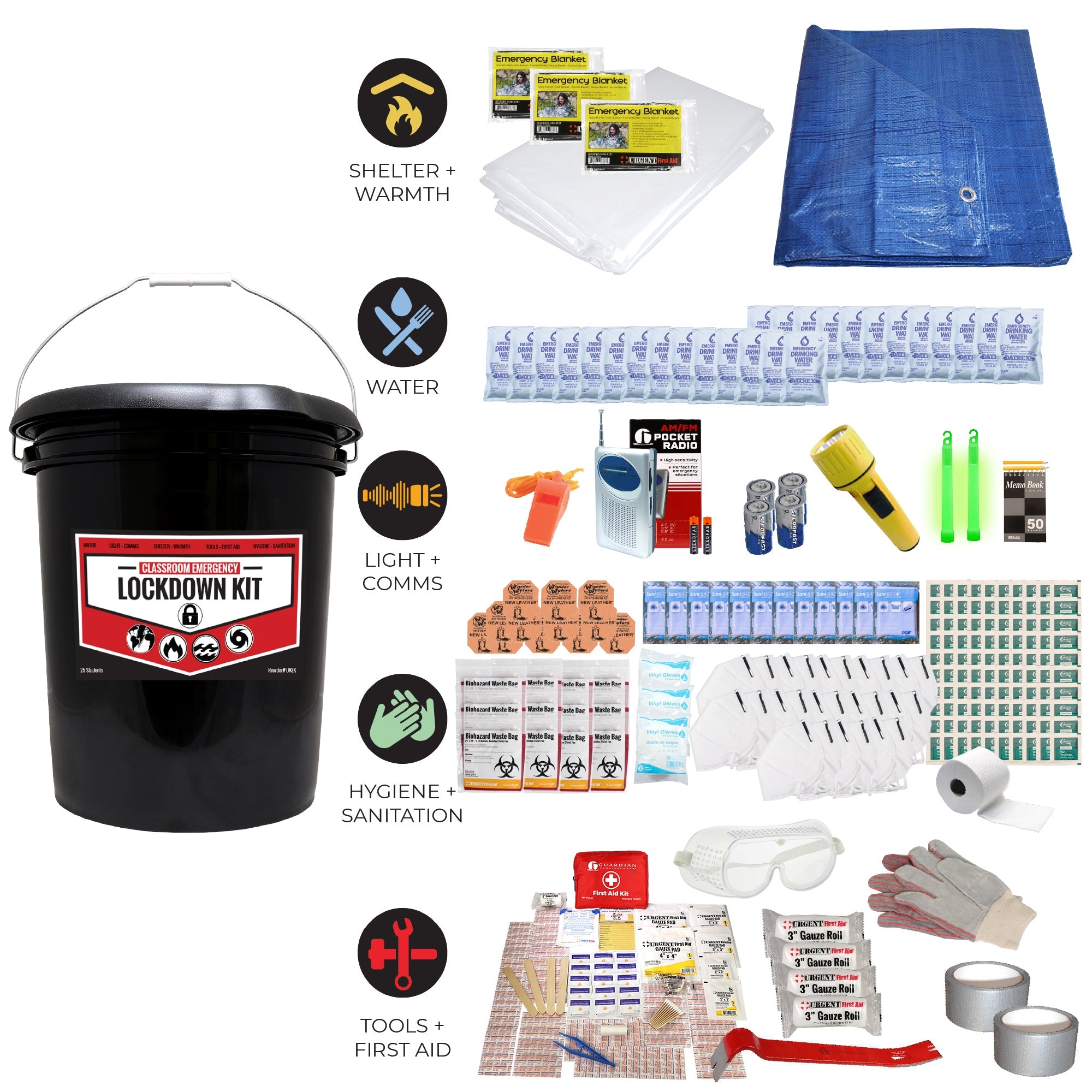 Student Classroom Emergency Lockdown Kit, 25 Students - OVERLANDERS Outfitter