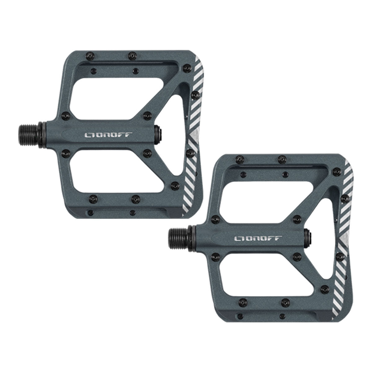 ZEITBIKE ONOFF SHIELD V2 MTB pedals in anthracite with fuchsia and blue accents, showcasing durable clipless pedal design for mountain biking.