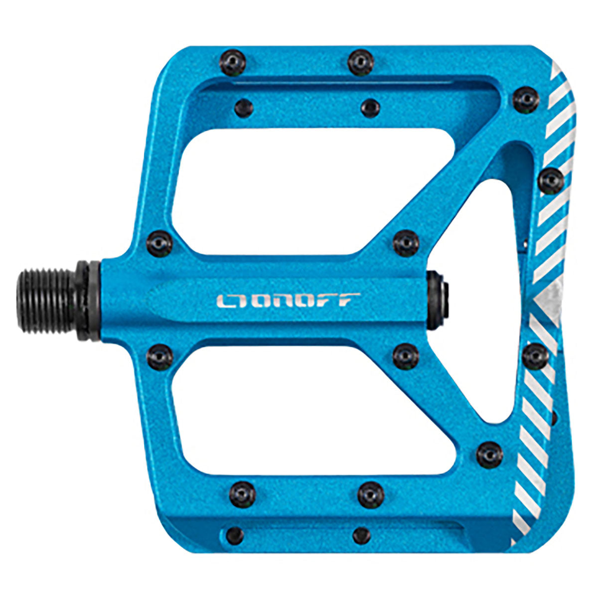 ZEITBIKE ONOFF Shield V2 MTB pedals in anthracite, fuchsia, and blue, showing textured pedal surface and brand logo.