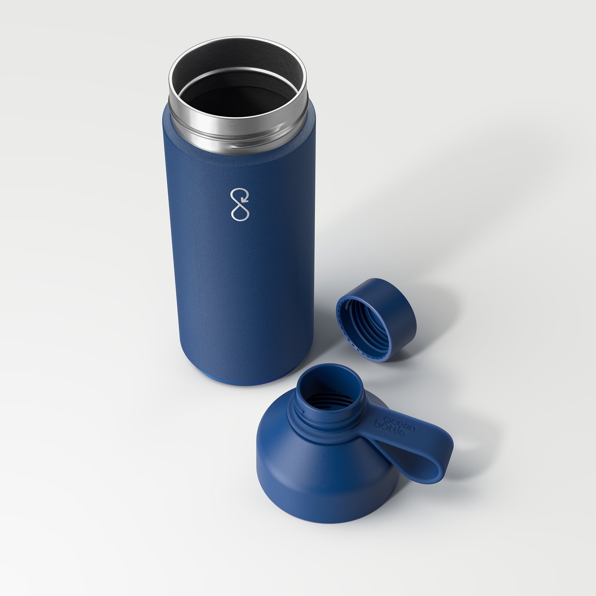 Cor Surf Ocean Bottle insulated water bottle in ocean blue, 17 oz or 34 oz, designed for hot or cold beverages.