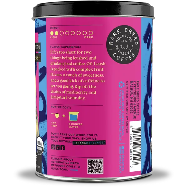Medium Roast Whole Bean Coffee, Off Leash, 10oz Tin