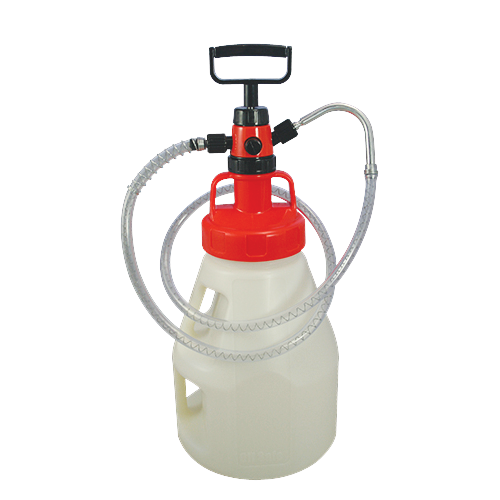 Red OilSafe transfer container with a fluid pump lid for oil and fluid transfer management, branded by DRIVEN Racing Shop.