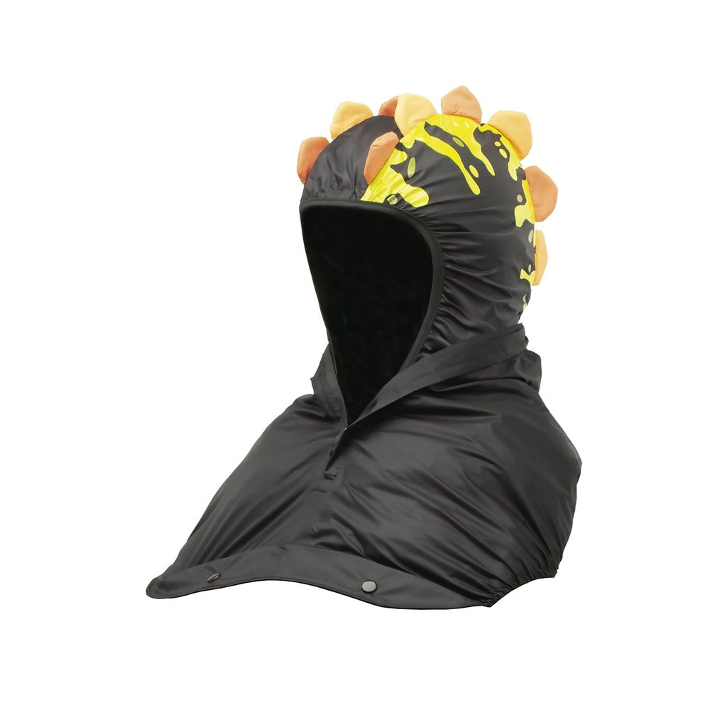 ZEITBIKE Tucano Urbano thermal child bike seat rain cover with hood, featuring a green dino body design and front view.