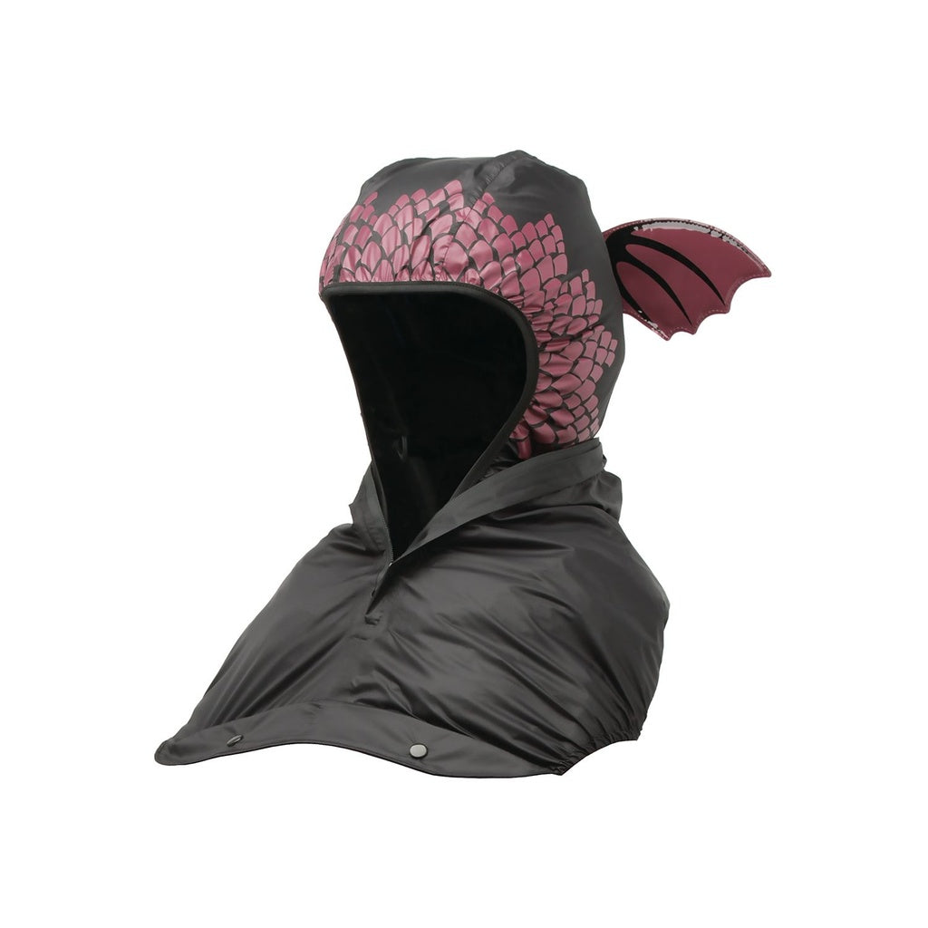 ZEITBIKE Tucano Urbano thermal child bike seat rain cover with hood, red dragon design, front view, for bicycle rain protection