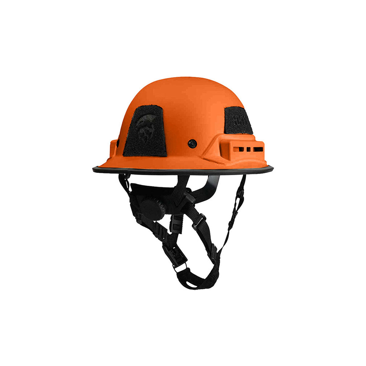 Orange Kevy™ hard hat safety helmet from Hard Head Veterans, shown from the rear right angle with adjustable straps