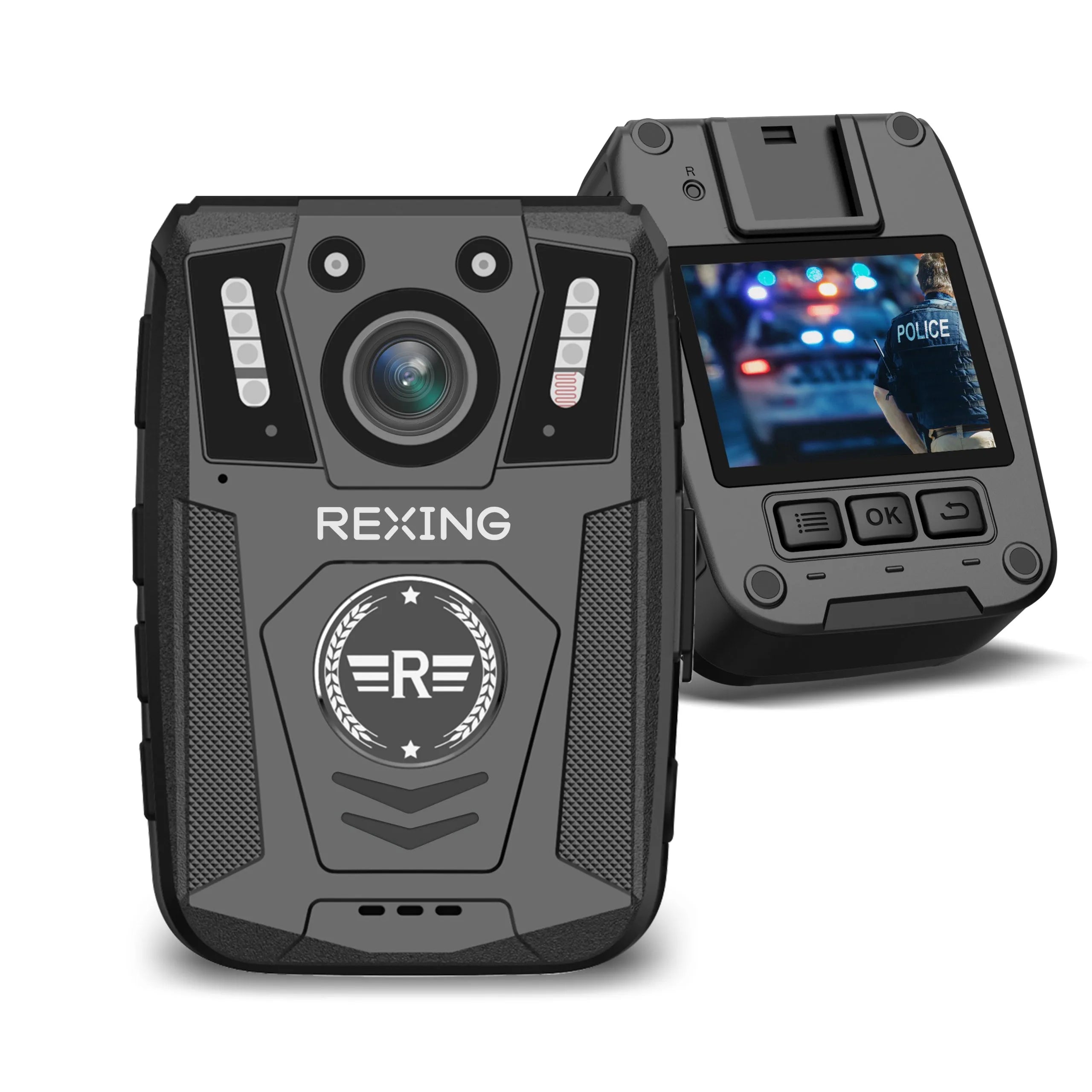 Rexing P2 FHD body camera featuring 1080p resolution and Type-C port, designed for outdoor use.