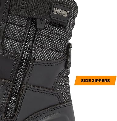 Magnum Boots MAG LYNX 8-inch tactical police and law enforcement waterproof boot with side zipper, black leather and nylon design.