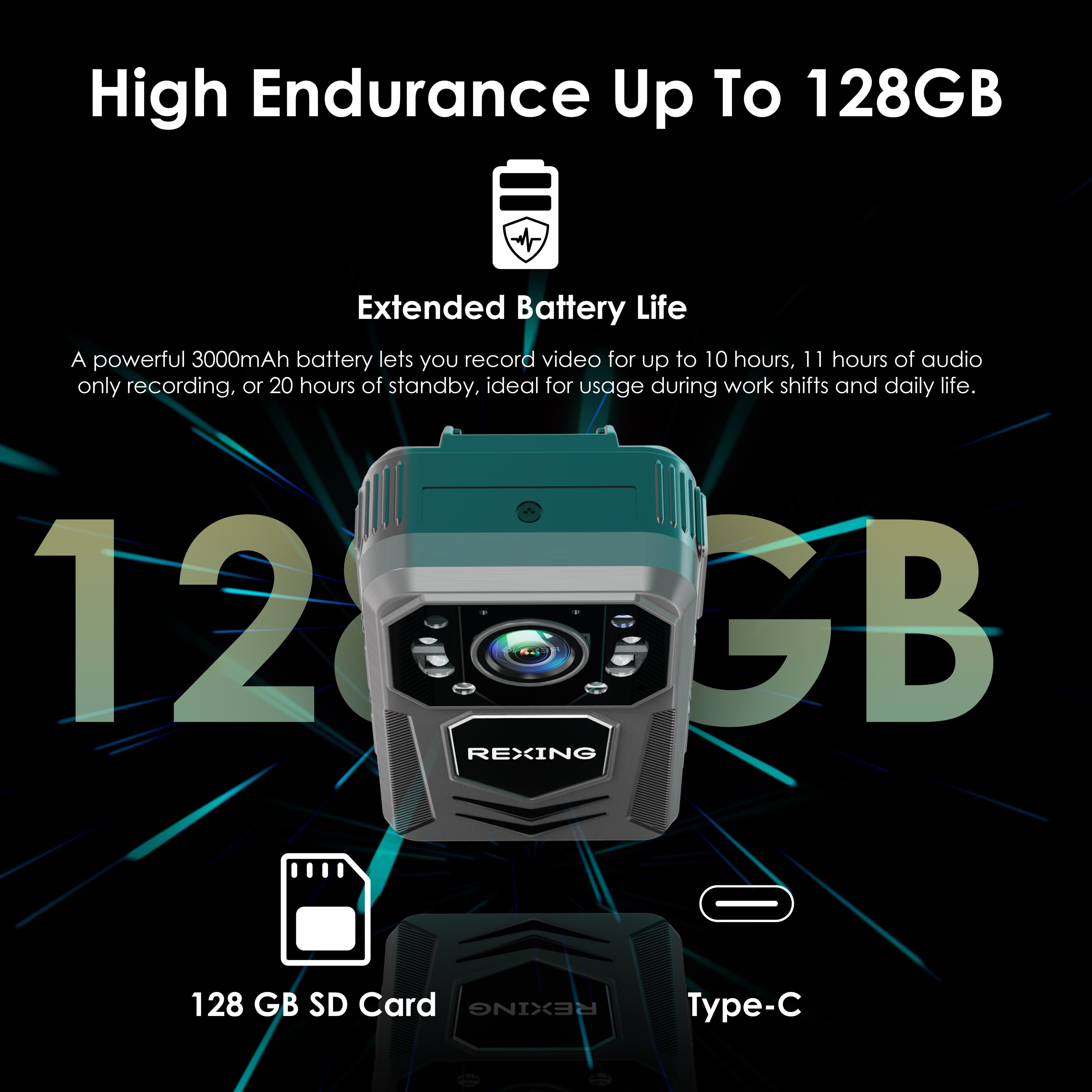 Rexing P3 Mini FHD outdoor body camera showing compact design with lens and side buttons for recording.