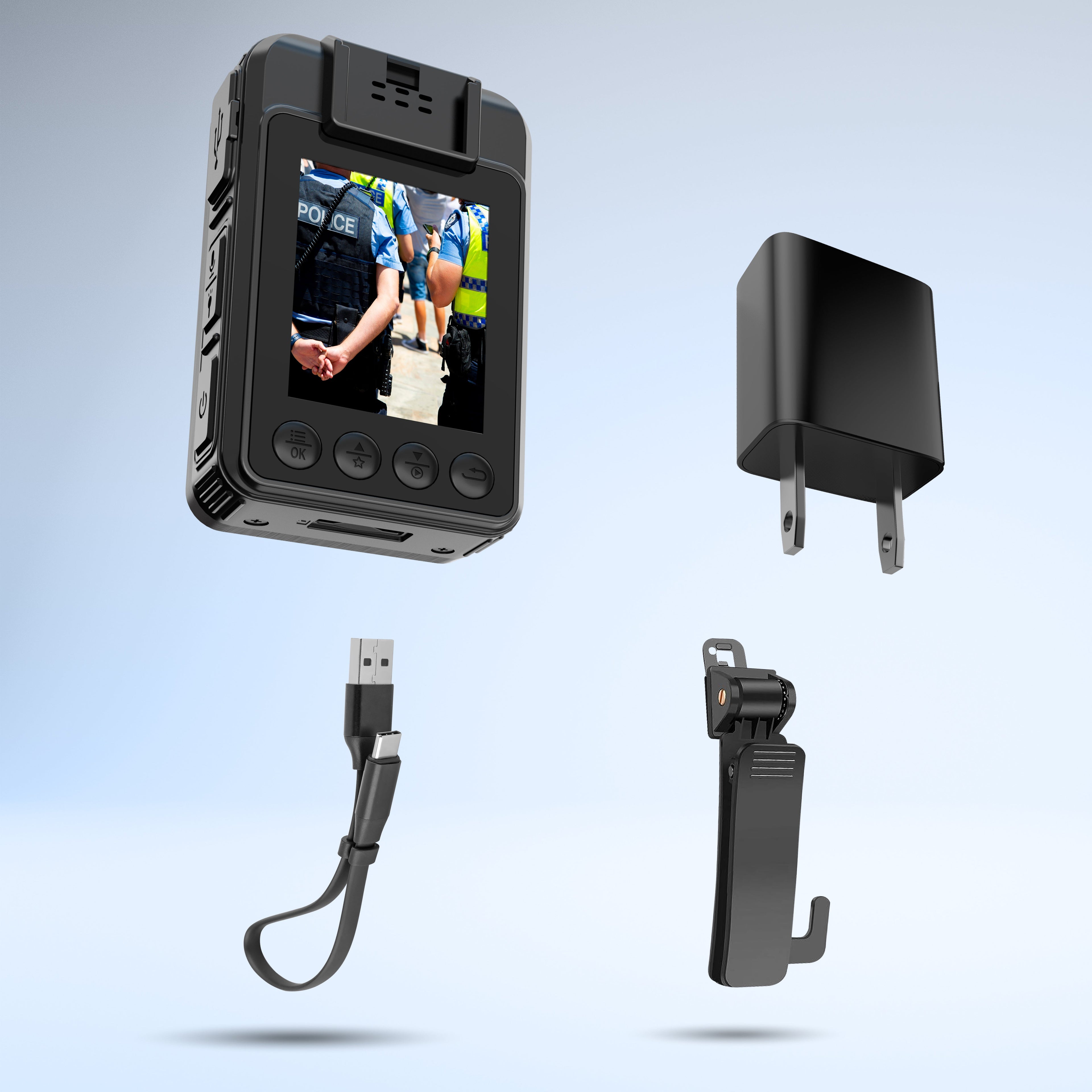 Rexing P3 Mini FHD outdoor body camera showing compact design with lens and recording button in a natural outdoor setting