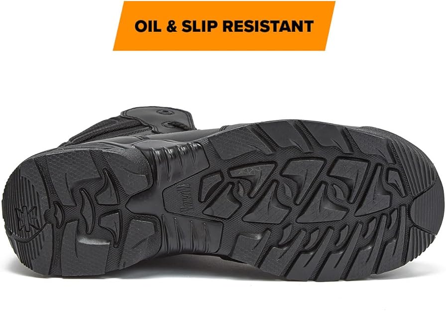 Magnum Boots Stealth Force 8-inch tactical waterproof boot showcasing sturdy black leather and breathable fabric upper.