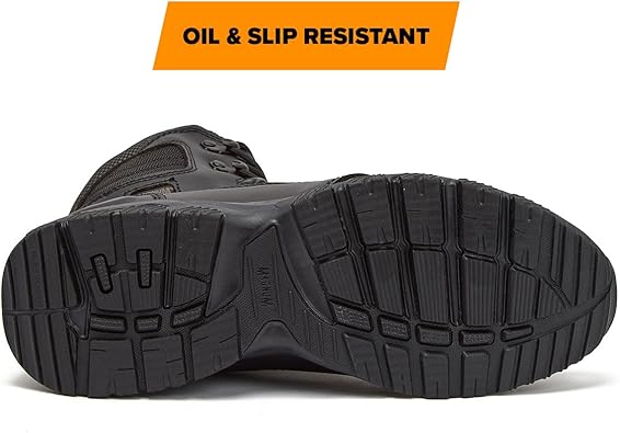 Magnum Boots MAG LYNX 8-inch tactical police boot with slip-resistant sole, waterproof leather, and supportive design.