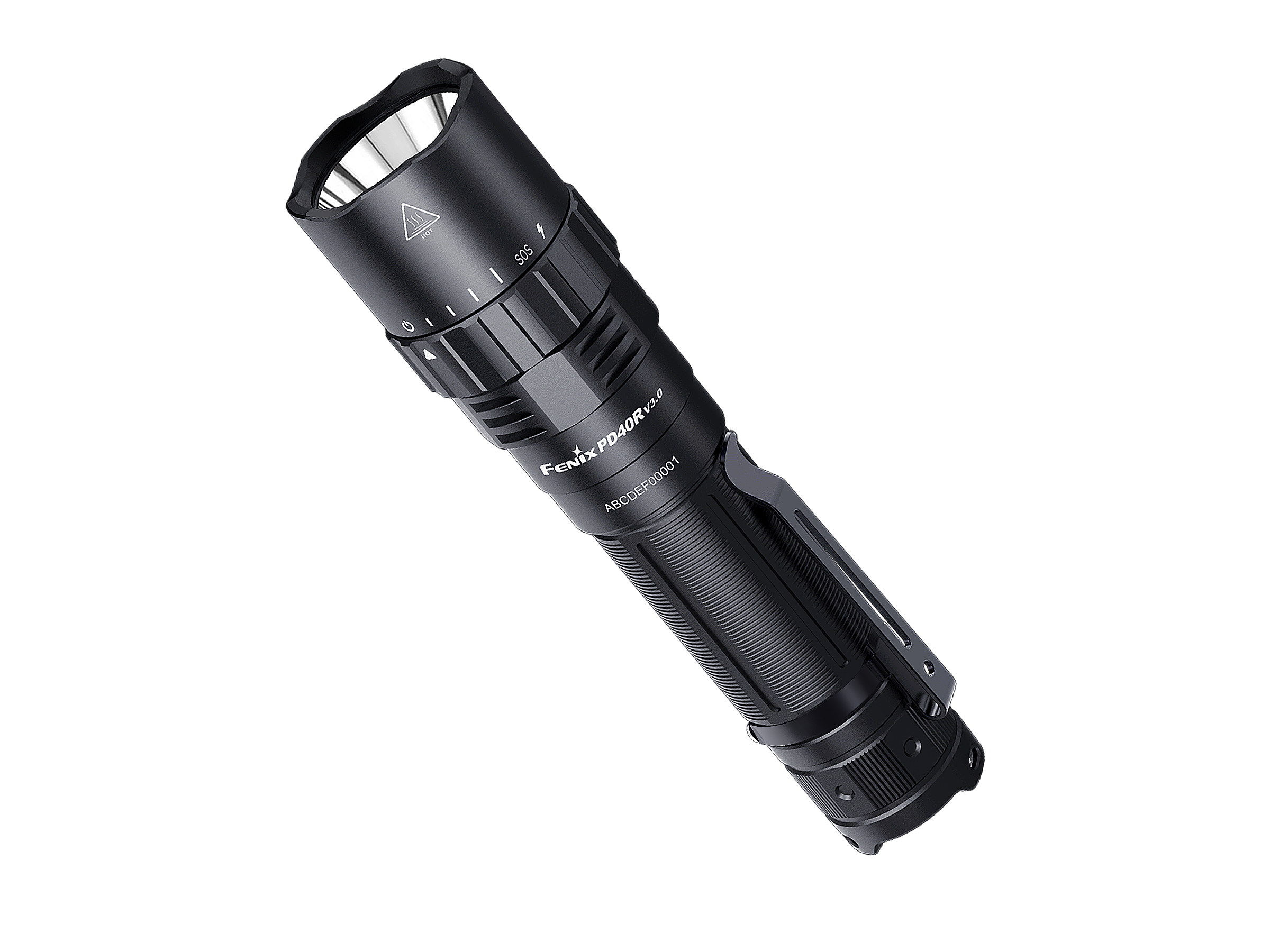 Fenix PD40R V3 tactical flashlight with USB-C charging port and bright LED light in a sleek design.
