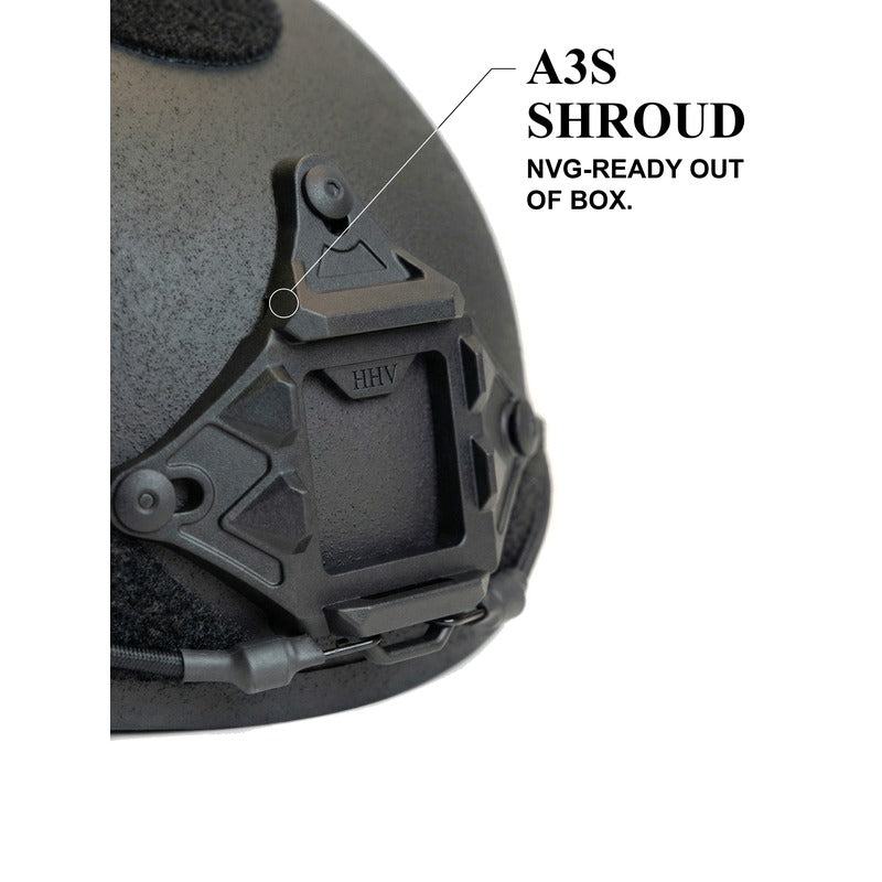 Black ATE GEN2 Ballistic Helmet by Hard Head Veterans, NIJ IIIA rated, high-cut design with tactical features.