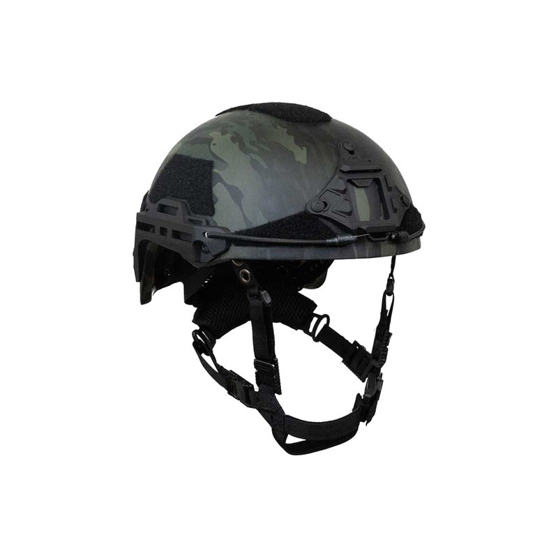 Black ATE® GEN2 ballistic helmet by Hard Head Veterans with NIJ IIIA protection, high-cut design, and multi-cam pattern.