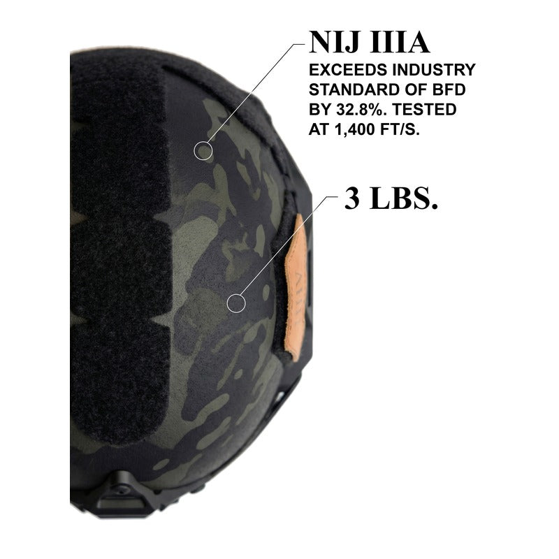 Black and Multi-cam Hard Head Veterans ATE® GEN2 Ballistic Helmet NIJ IIIA high-cut tactical helmet for ballistic protection.