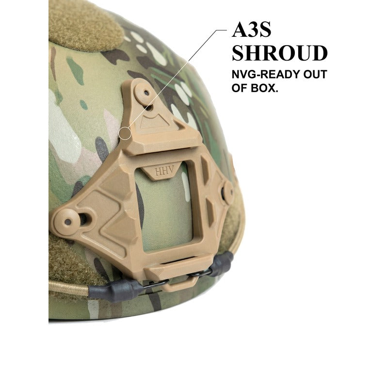 Hard Head Veterans ATE GEN2 Ballistic Helmet in Multi-cam, NIJ IIIA high-cut tactical helmet with adjustable straps.