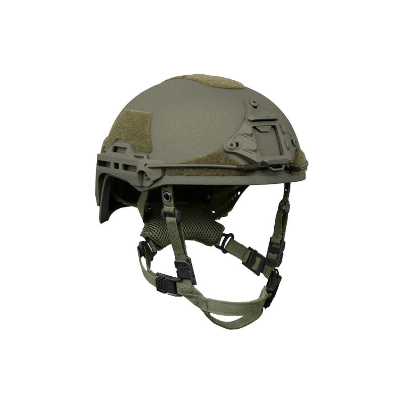 Hard Head Veterans ATE GEN2 ballistic helmet in OD green, NIJ IIIA high-cut design with secure fit and impact protection.