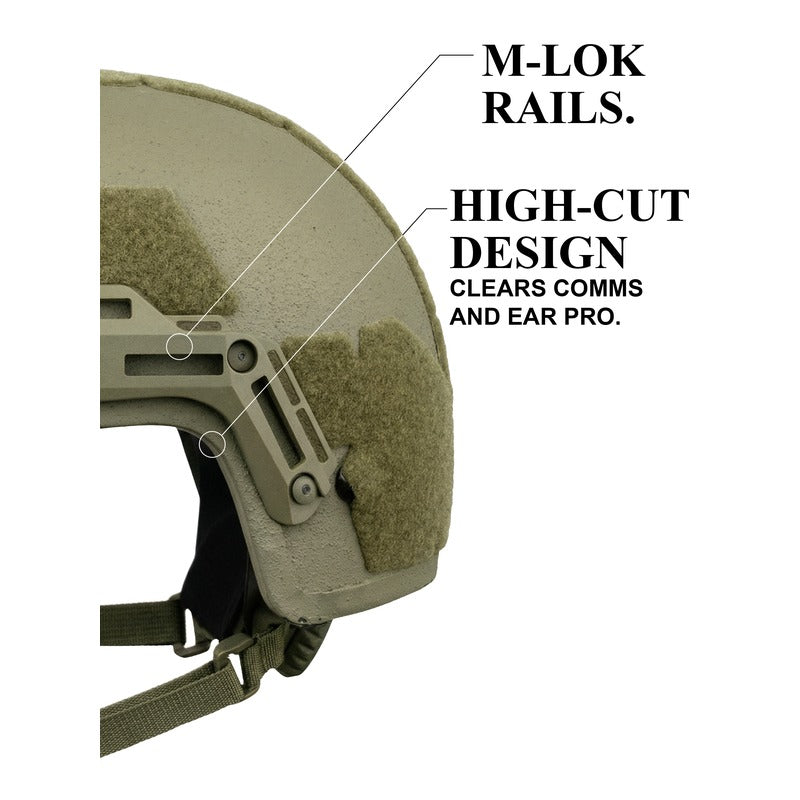 Hard Head Veterans ATE® GEN2 Ballistic Helmet NIJ IIIA high-cut helmet in OD green, with tactical design and secure straps.