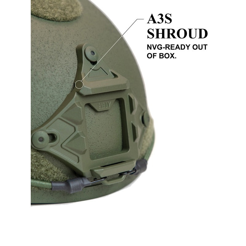Hard Head Veterans ATE® GEN2 ballistic helmet in OD green with high-cut design and NIJ IIIA protection.