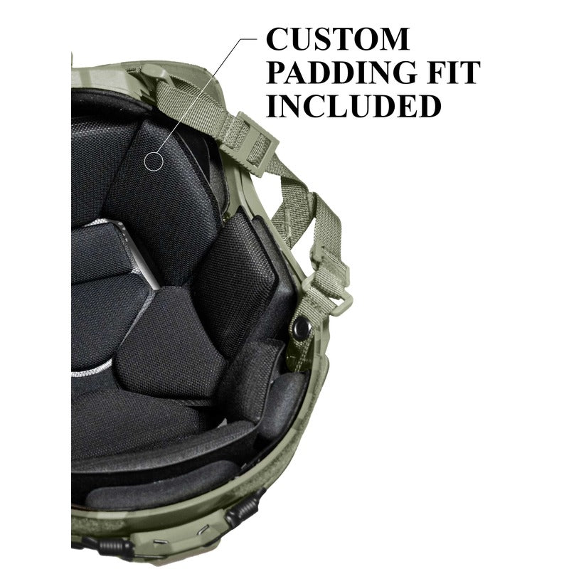 Hard Head Veterans ATE® GEN2 Ballistic Helmet NIJ IIIA high-cut green tactical helmet with adjustable straps and padding