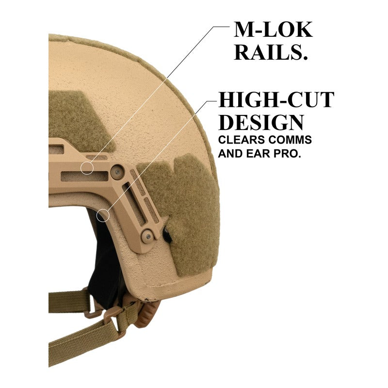 Hard Head Veterans ATE GEN2 Ballistic Helmet in tan, NIJ IIIA high-cut tactical helmet with protective hard shell.
