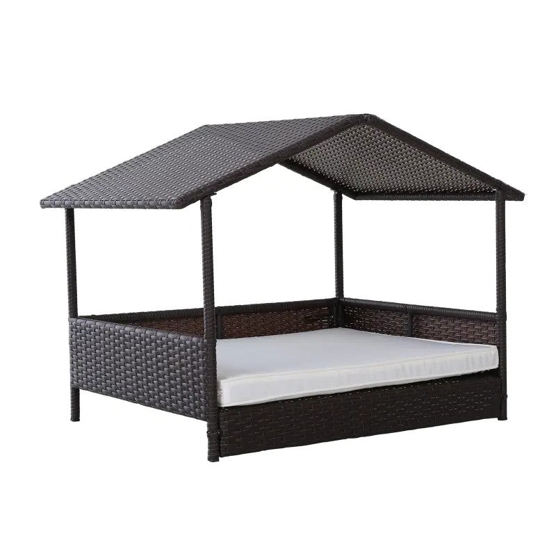 Espresso Wicker Weather Resistant Raised Dog Bed House with 2 in Thick Cushion - OVERLANDERS Outfitter